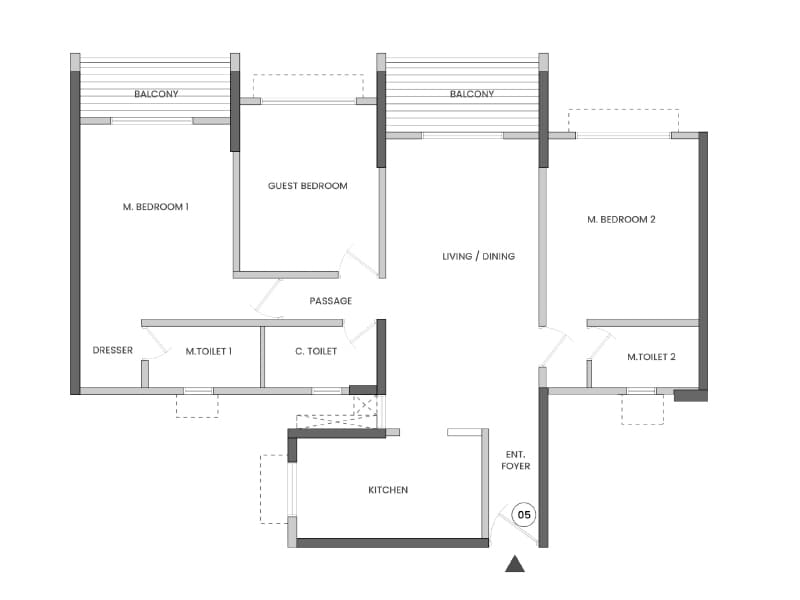 Floor plan of KRC queens &mdash; photo gallery, images, brochure, amenities, cost sheet, price breakup, availability details, RERA number, RERA certificate, possession date, layout plan, logo, floor plan, master plan, and location map showcasing project highlights and features.